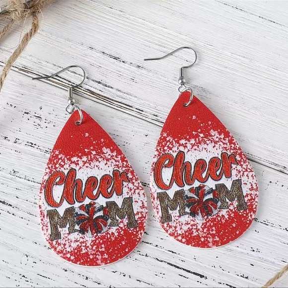 New In Package CHEER MOM POM-POM Dangle Earrings Faux Leather - Picture 2 of 2